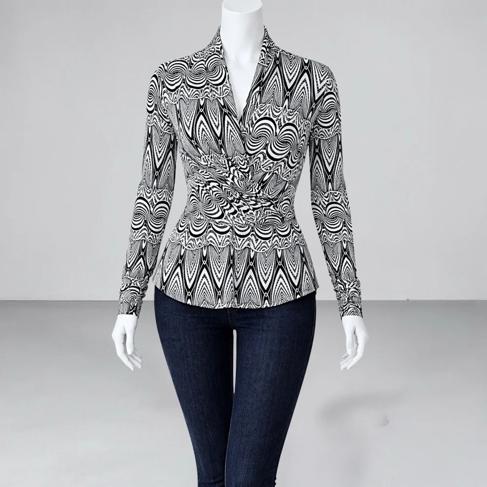 S Line Black Label Abstract Print Faux Wrap Blouse
